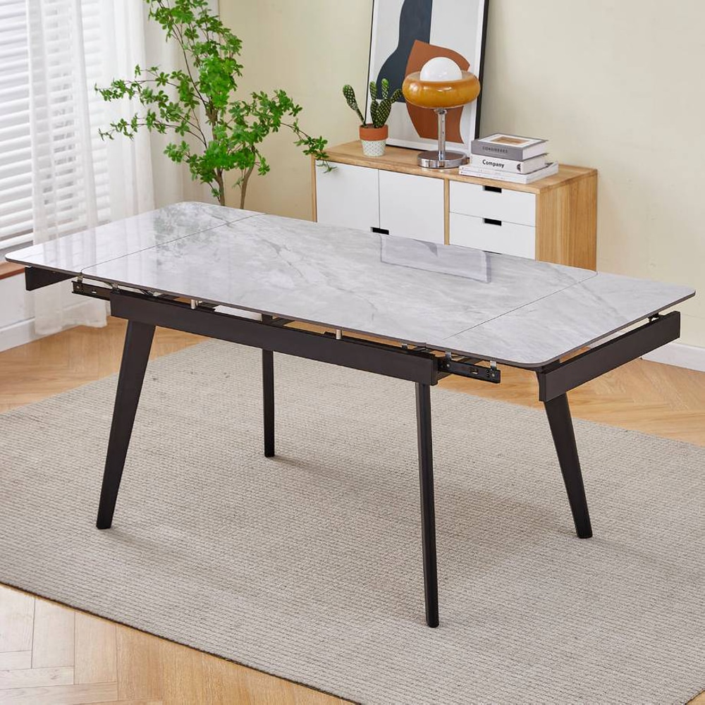 СТОЛ OSLO CERAMIC 120(180)*80 БЕЛЫЙ ГЛЯНЕЦ / ЧЕРНЫЙ КАРКАС